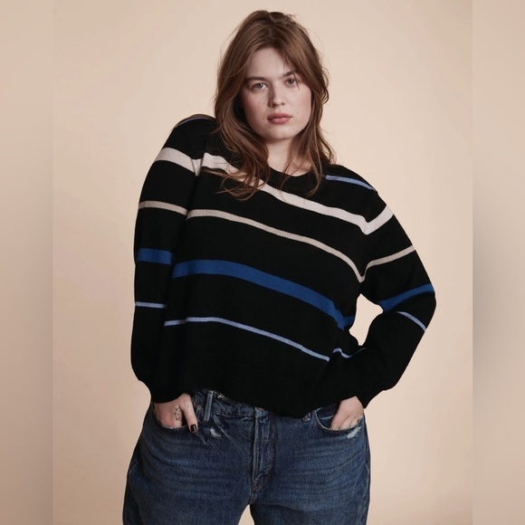 11 Honore Black Striped Wool Sweater 18 - Picture 1 of 11